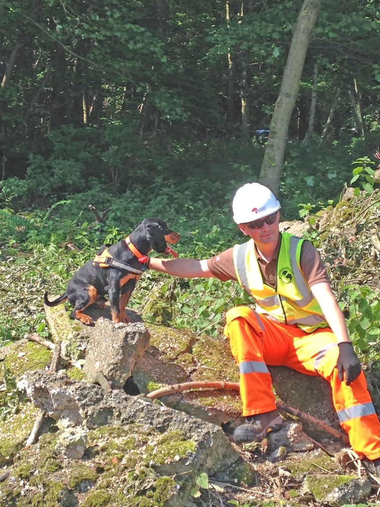 Rocky the newt hound with Aran, Courtesy of Norfolk County Council